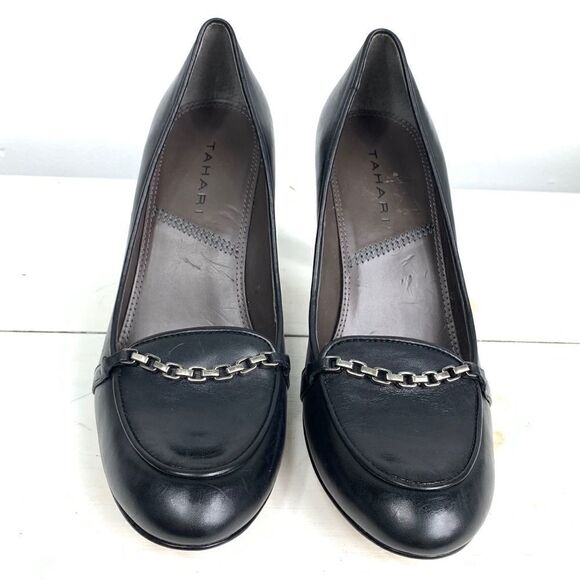 Tahari La Salle chain loafers 7.5  31/2”heel - Picture 1 of 5